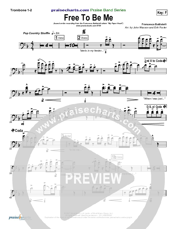 Free To Be Me Trombone 1/2 (Francesca Battistelli)