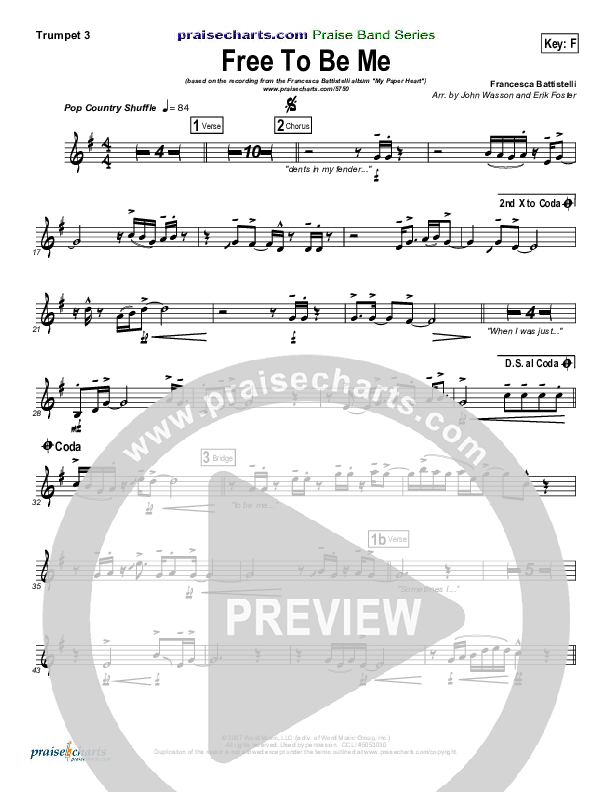 Free To Be Me Trumpet 3 (Francesca Battistelli)