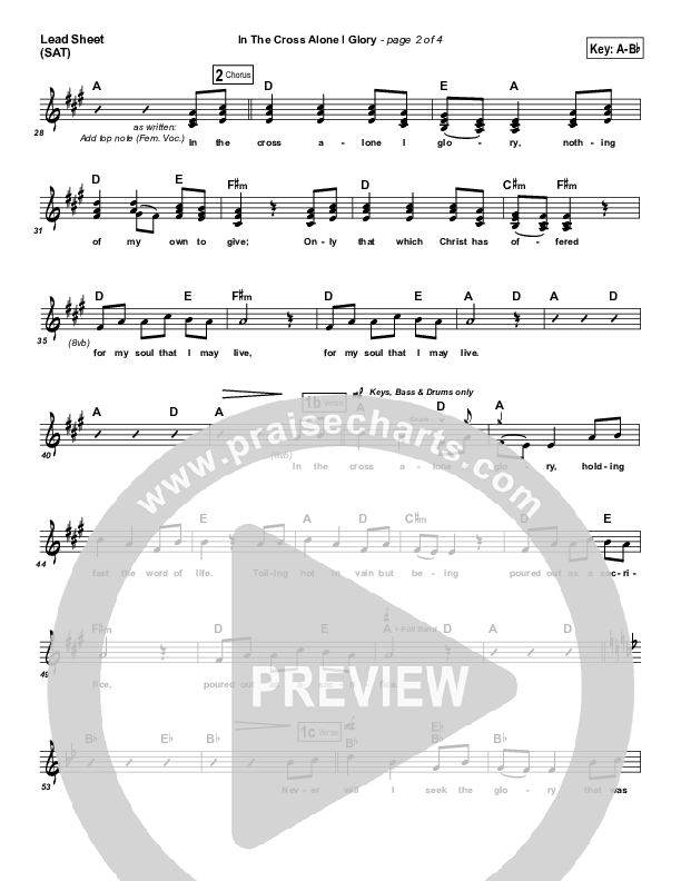 In The Cross Alone I Glory Lead Sheet (Bethany Dillon / Matt Hammitt)