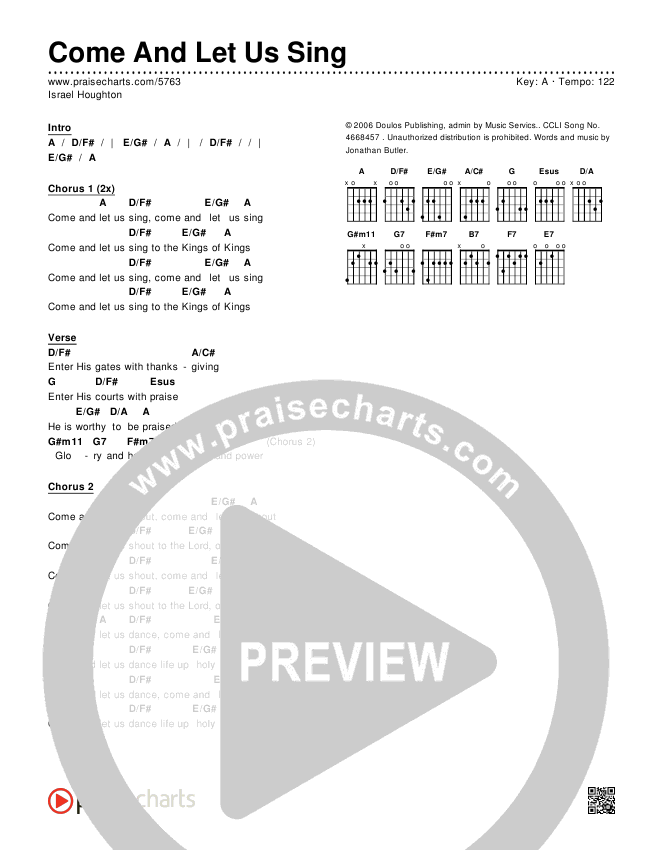 Come And Let Us Sing Chords & Lyrics (Israel Houghton)