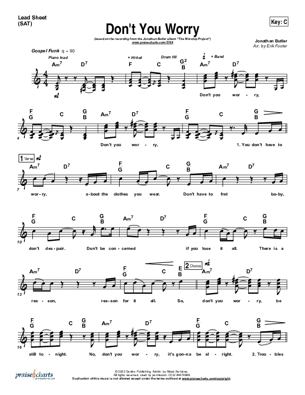 Don't You Worry Lead Sheet (Jonathan Butler)