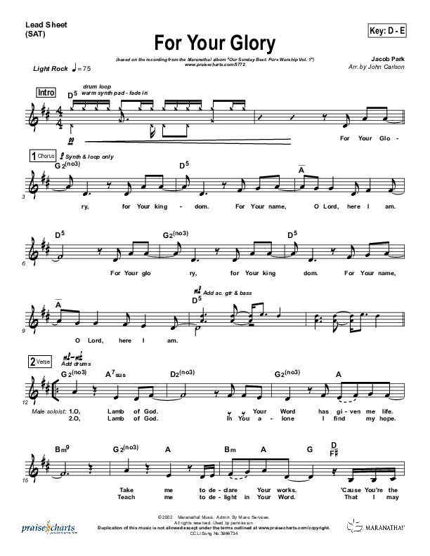 For Your Glory Lead Sheet (Terry White)