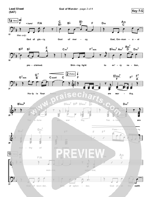 God Of Wonder Lead Sheet (Maranatha Singers)