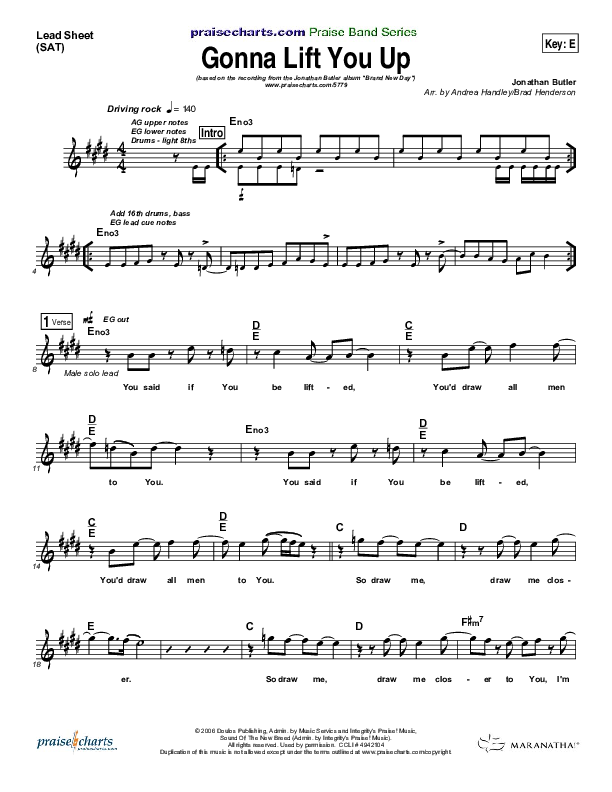 Gonna Lift You Up Lead Sheet (SAT) (Jonathan Butler)