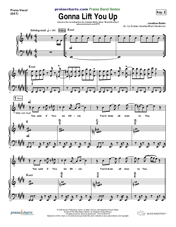 Gonna Lift You Up Piano/Vocal (SAT) (Jonathan Butler)
