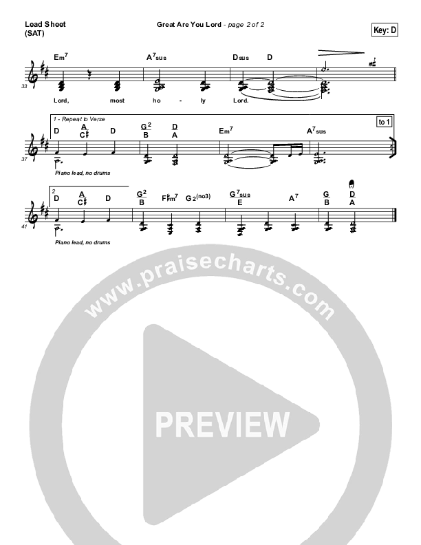 Great Are You Lord Lead Sheet (Maranatha Singers)