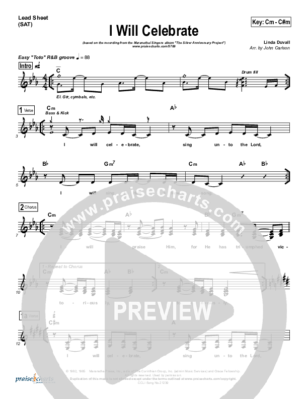 I Will Celebrate Lead Sheet (Maranatha Singers)