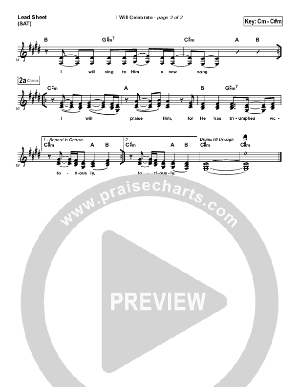 I Will Celebrate Lead Sheet (Maranatha Singers)