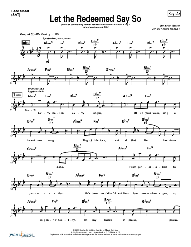 Let The Redeemed Say So Lead Sheet (Jonathan Butler)