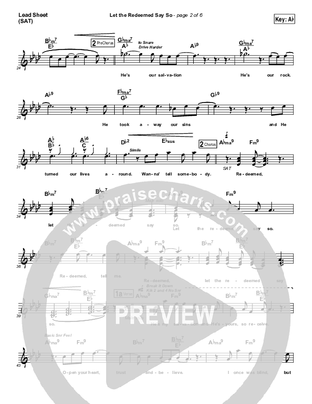 Let The Redeemed Say So Lead Sheet (SAT) (Jonathan Butler)