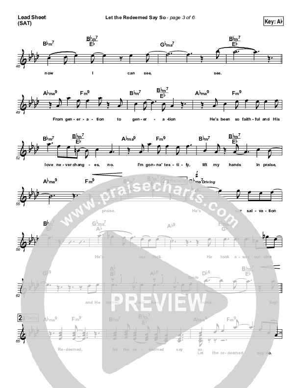 Let The Redeemed Say So Lead Sheet (Jonathan Butler)