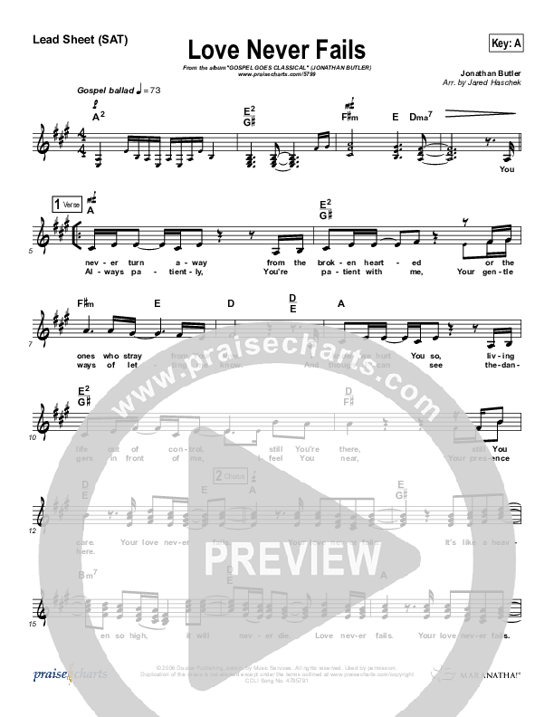 Love Never Fails Lead (SAT) (Jonathan Butler)