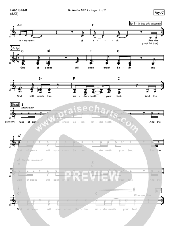 Romans 16:19 Lead Sheet (Maranatha Studio Musicians)