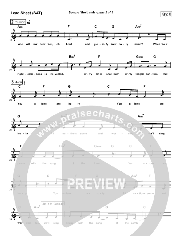 Song Of The Lamb Lead Sheet (SAT) (Maranatha Praise Band)