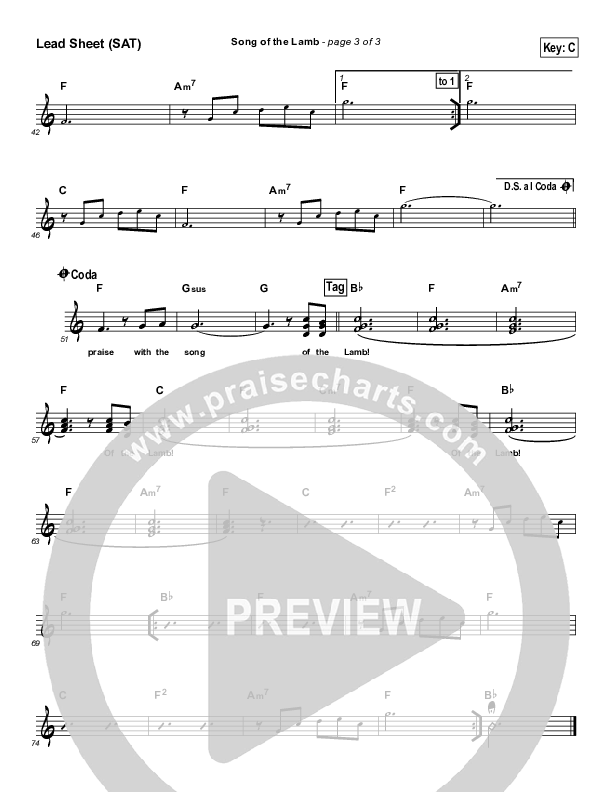 Song Of The Lamb Lead Sheet (Maranatha Praise Band)