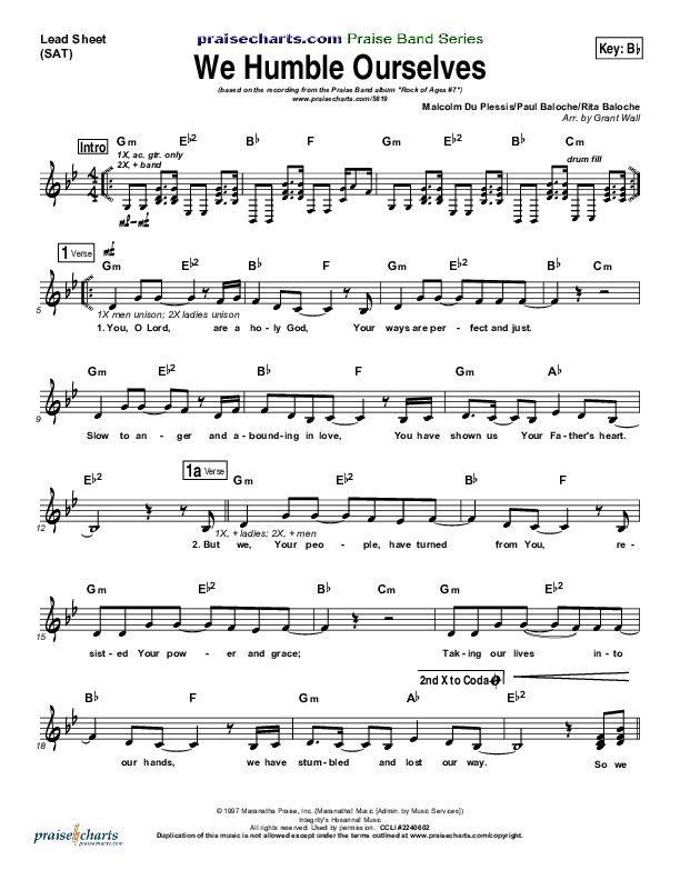 We Humble Ourselves Lead Sheet (SAT) (Maranatha Praise Band)