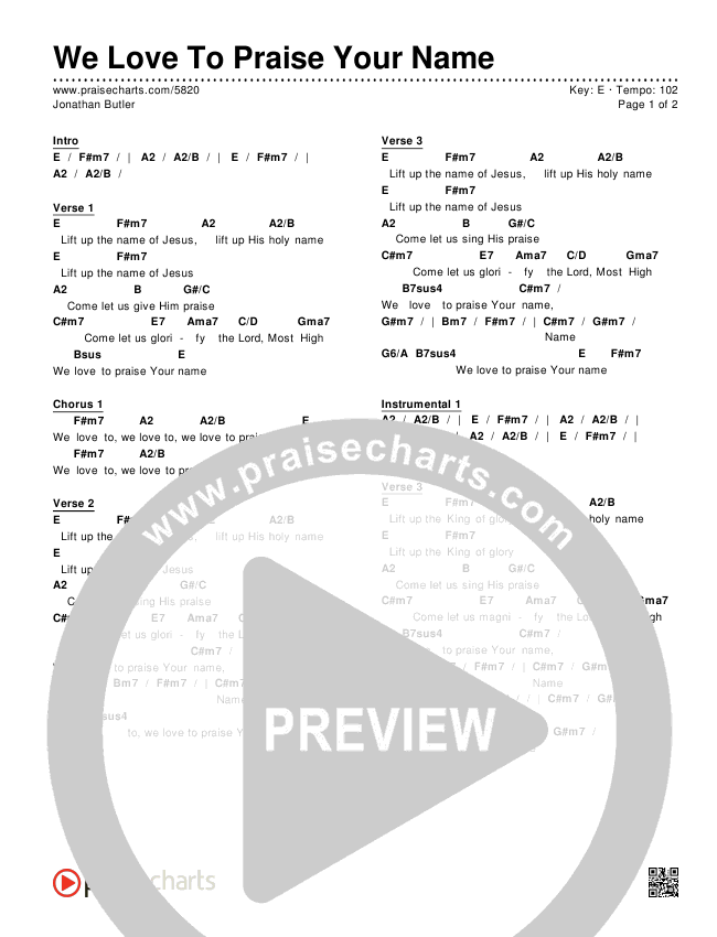 We Love To Praise Your Name Chords & Lyrics (Jonathan Butler)