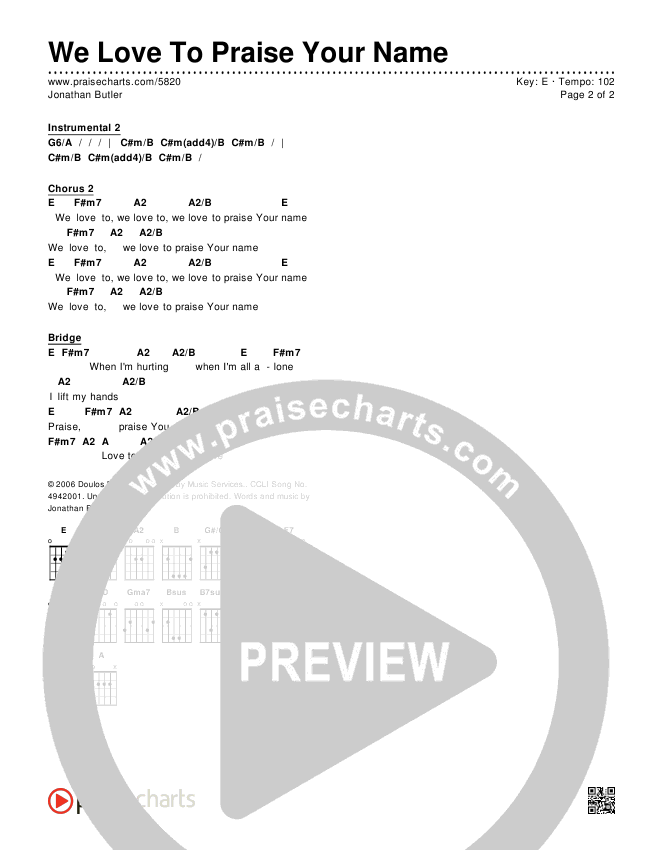 We Love To Praise Your Name Chords & Lyrics (Jonathan Butler)