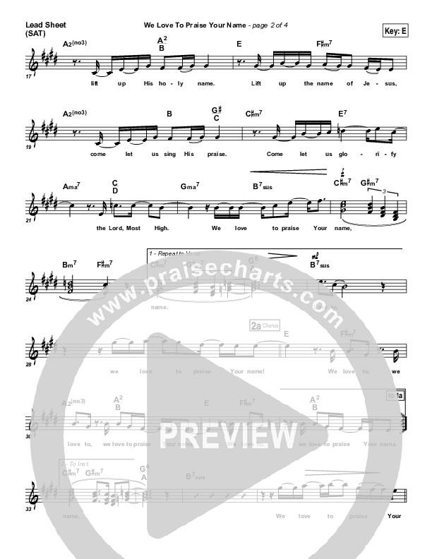 We Love To Praise Your Name Lead Sheet (Jonathan Butler)