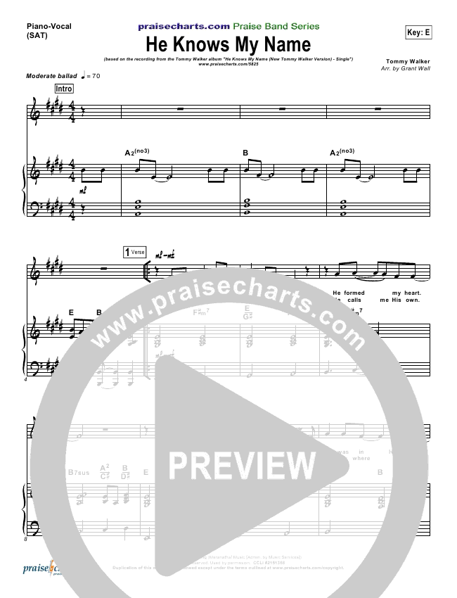 He Knows My Name (New Version) Lead Sheet &amp; Piano/Vocal - Tommy Walker ...