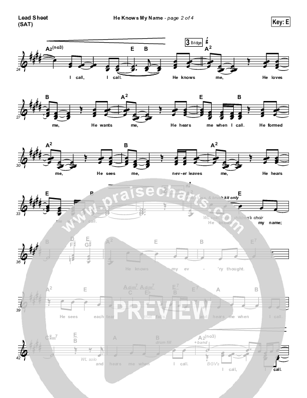 He Knows My Name (New Version) Lead Sheet (SAT) (Tommy Walker)