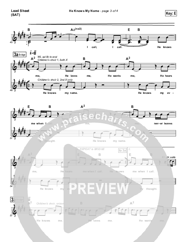He Knows My Name (New Version) Lead Sheet (SAT) (Tommy Walker)
