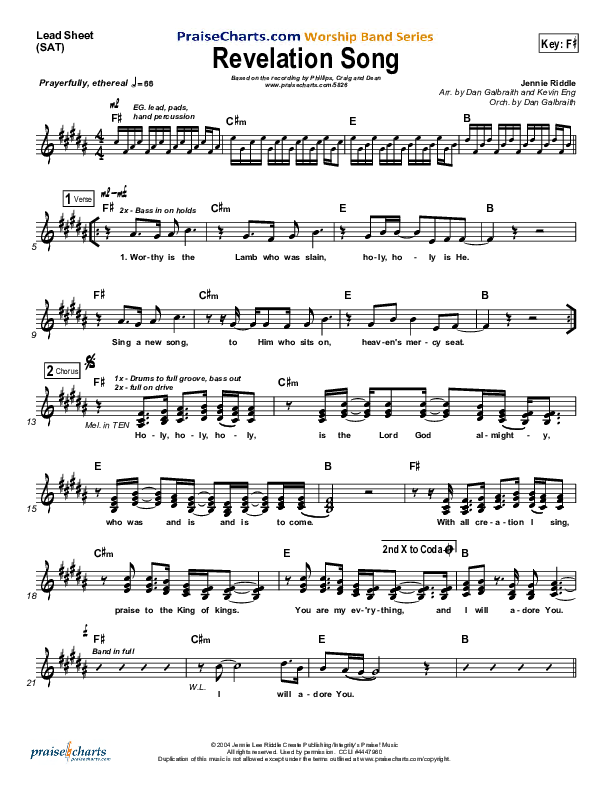 Revelation Song Lead Sheet (Phillips Craig & Dean)