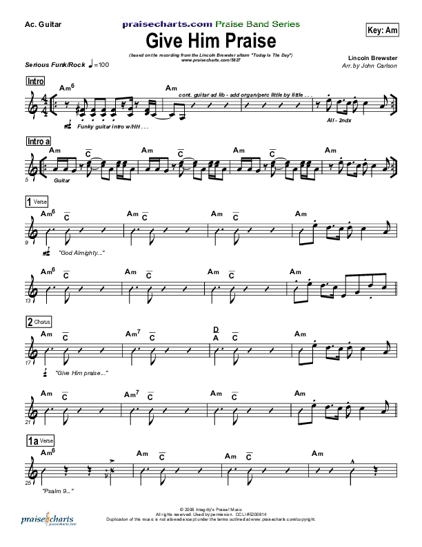 Give Him Praise Acoustic Guitar (Lincoln Brewster)