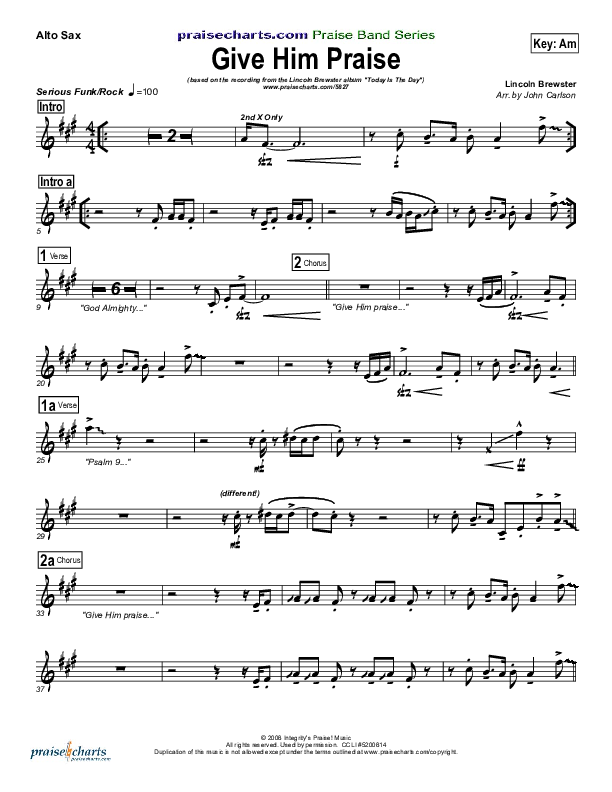 Give Him Praise Alto Sax (Lincoln Brewster)