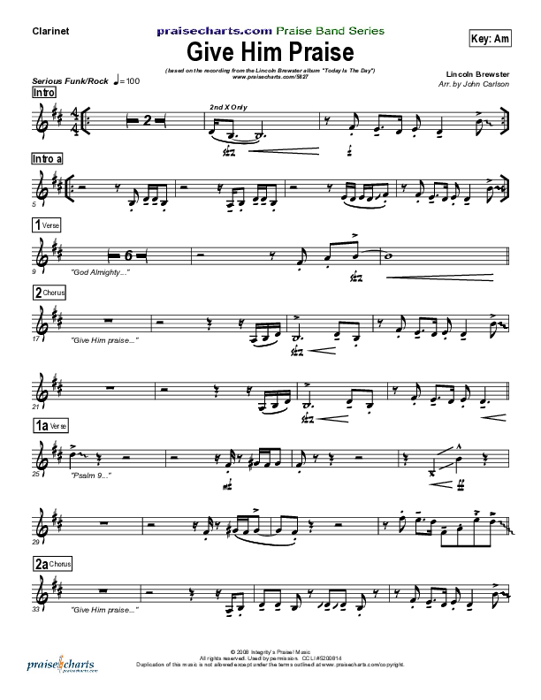 Give Him Praise Clarinet (Lincoln Brewster)