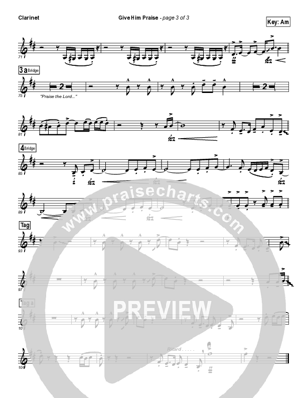 Give Him Praise Clarinet (Lincoln Brewster)