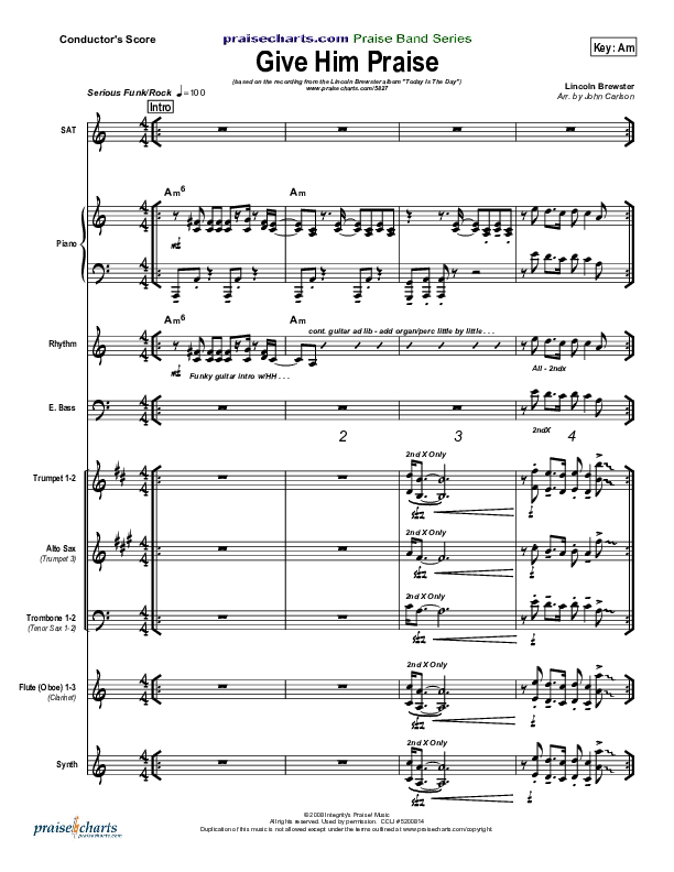 Give Him Praise Conductor's Score (Lincoln Brewster)