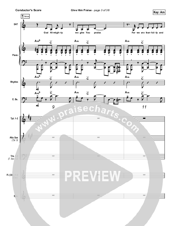 Give Him Praise Conductor's Score (Lincoln Brewster)