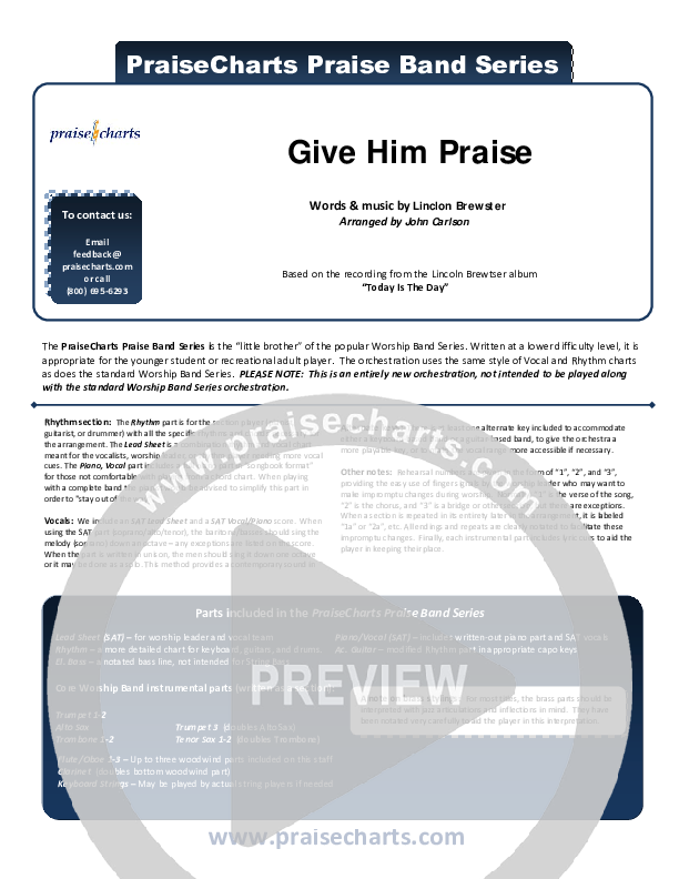 Give Him Praise Cover Sheet (Lincoln Brewster)