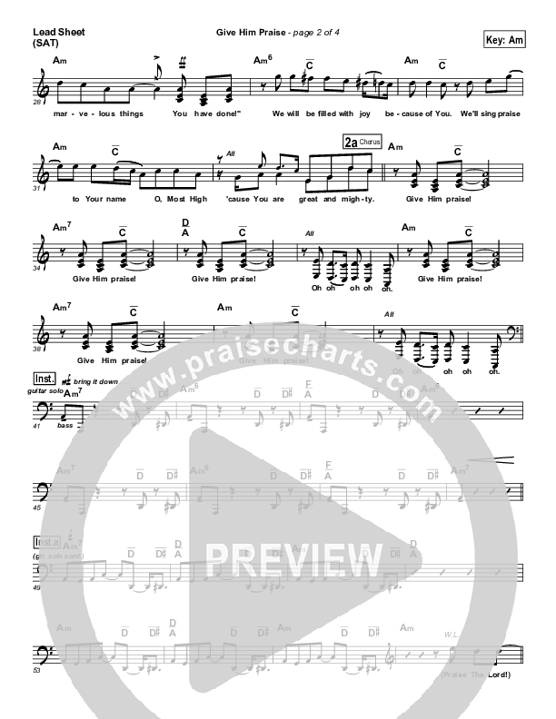 Give Him Praise Lead Sheet (SAT) (Lincoln Brewster)