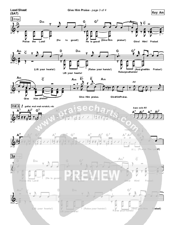 Give Him Praise Lead Sheet (SAT) (Lincoln Brewster)