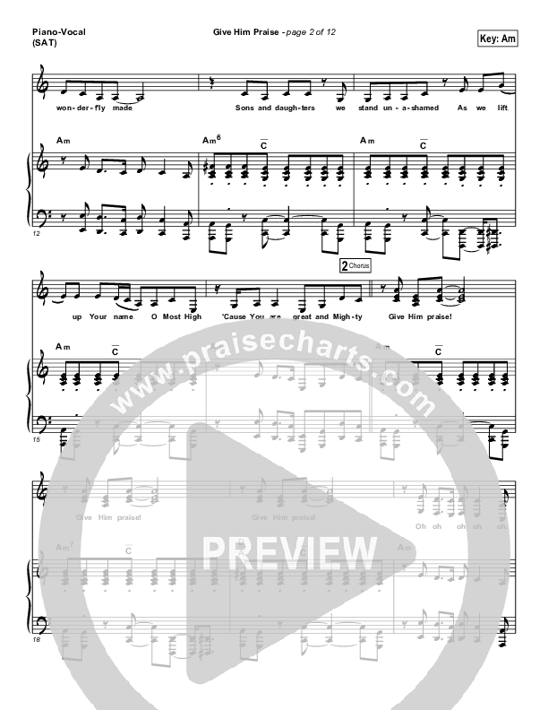 Give Him Praise Piano/Vocal (SAT) (Lincoln Brewster)