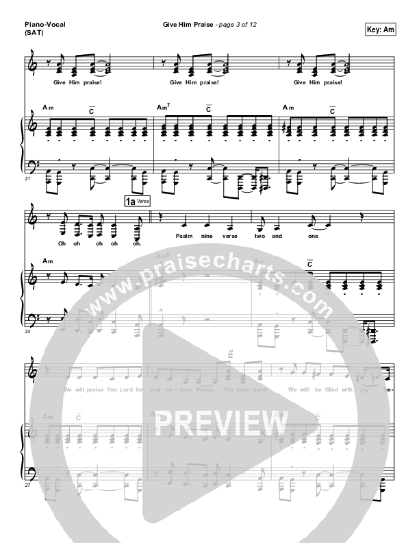 Give Him Praise Piano/Vocal (SAT) (Lincoln Brewster)