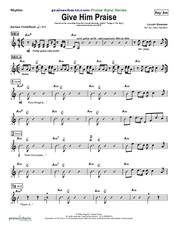 Give Him Praise Rhythm Chart (Lincoln Brewster)