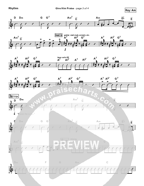 Give Him Praise Rhythm Chart (Lincoln Brewster)
