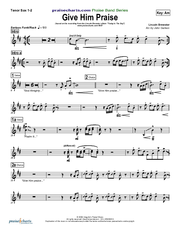 Give Him Praise Tenor Sax 1/2 (Lincoln Brewster)