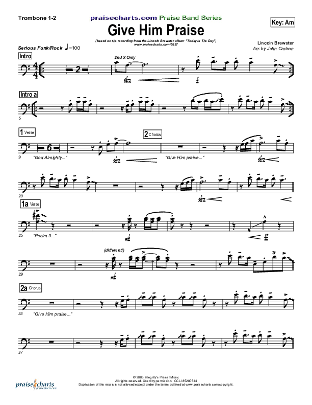 Give Him Praise Trombone 1/2 (Lincoln Brewster)