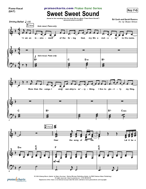 Sweet Sweet Sound Piano/Vocal (SAT) (Sarah Reeves)