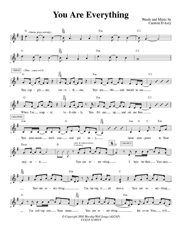 You Are Everything Lead Sheet (Carmen D'Arcy)