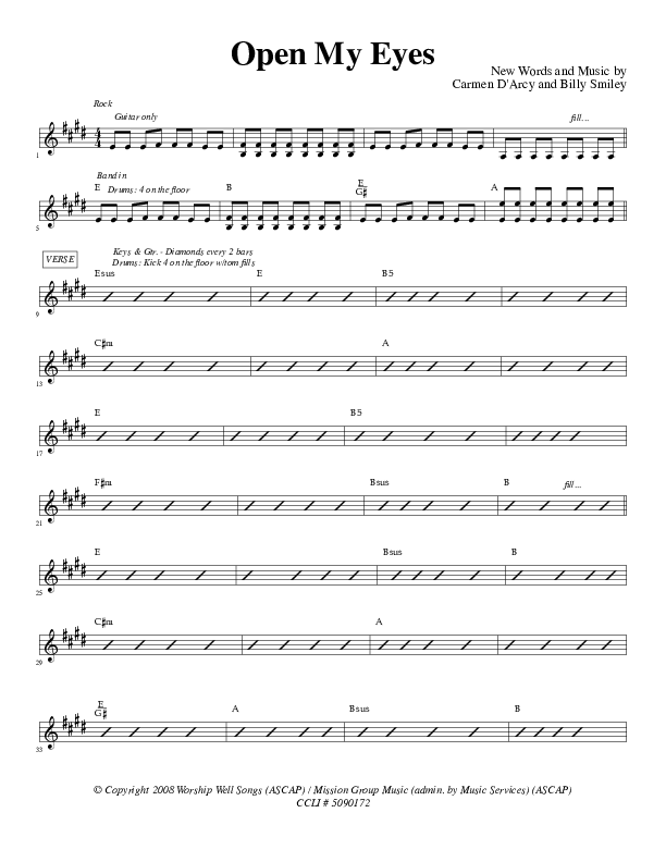 Open My Eyes Rhythm Chart (Carmen D'Arcy)