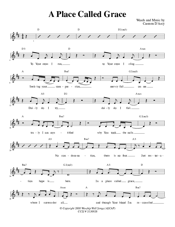 A Place Called Grace Lead Sheet (Carmen D'Arcy)