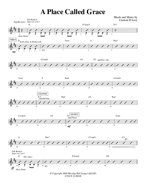 A Place Called Grace Rhythm Chart (Carmen D'Arcy)