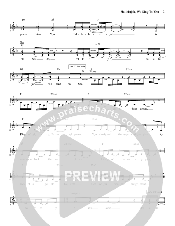 Hallelujah We Sing To You Lead Sheet (Carmen D'Arcy)
