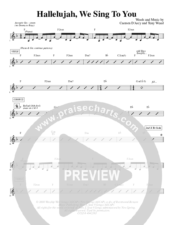 Hallelujah We Sing To You Rhythm Chart (Carmen D'Arcy)
