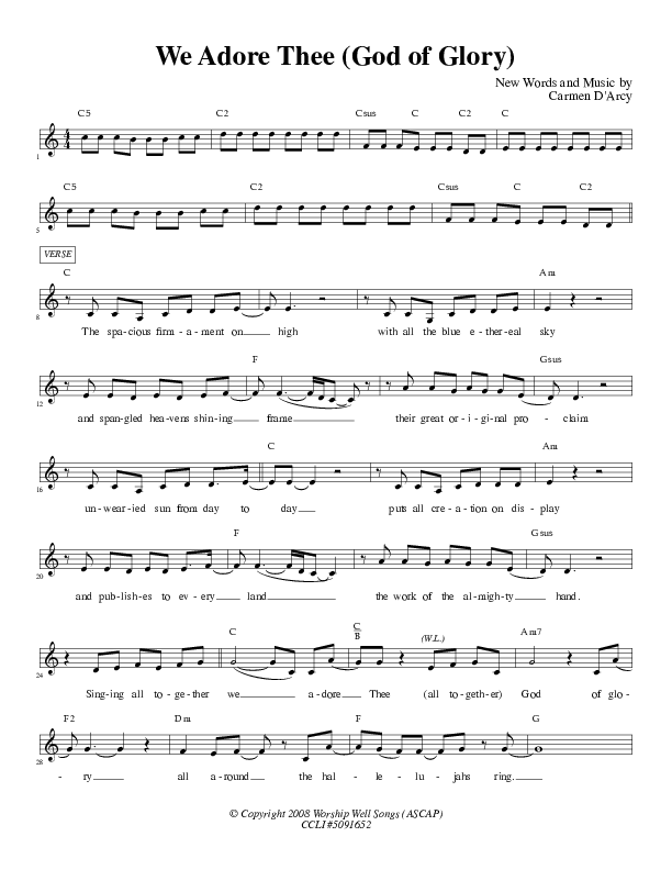 We Adore Thee (God of Glory) Lead Sheet (Carmen D'Arcy)